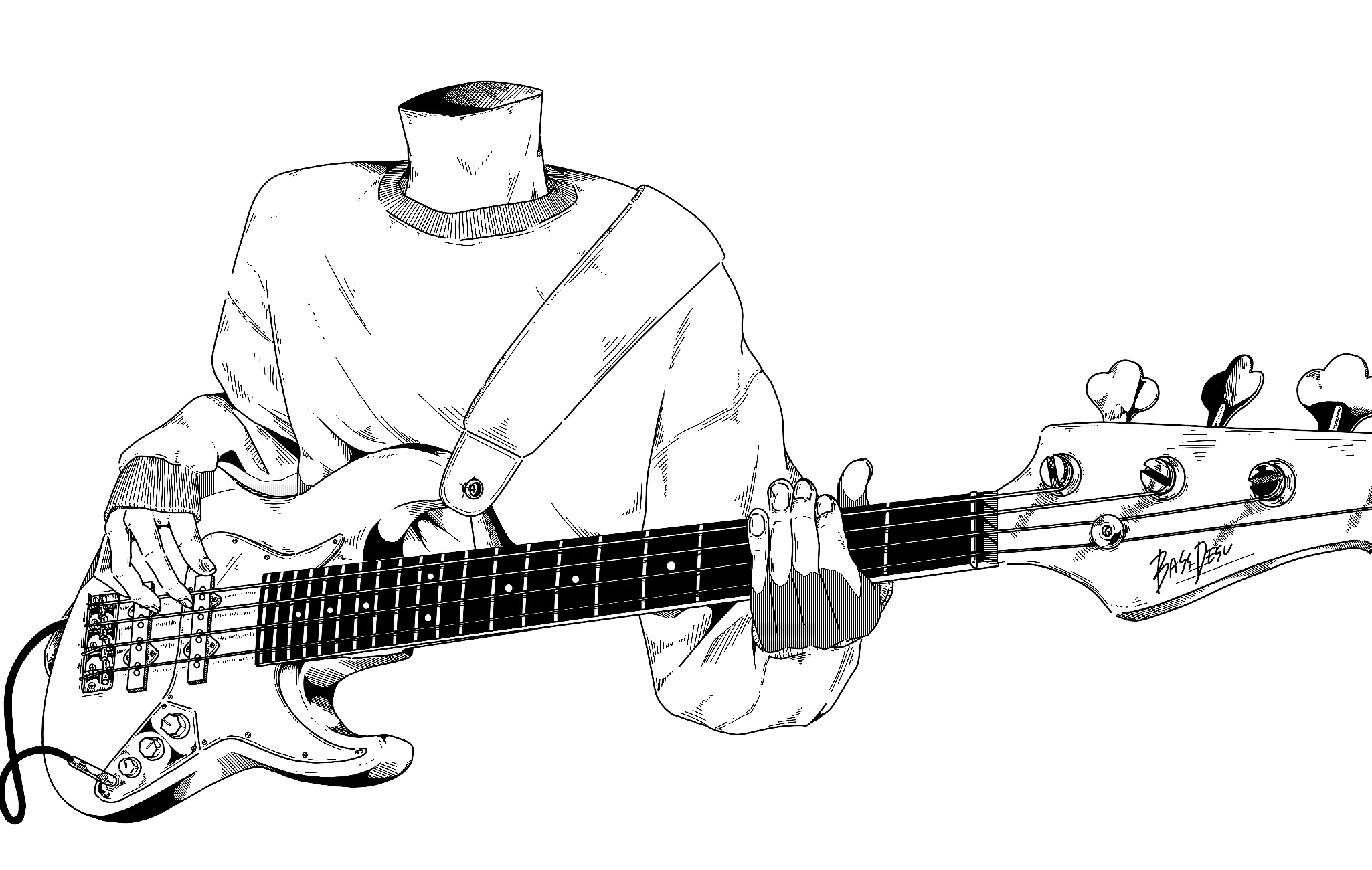 BASS DESU ベース弾いてみたの人の線画Ver. ベース 弾いてみた 顔なし 楽器