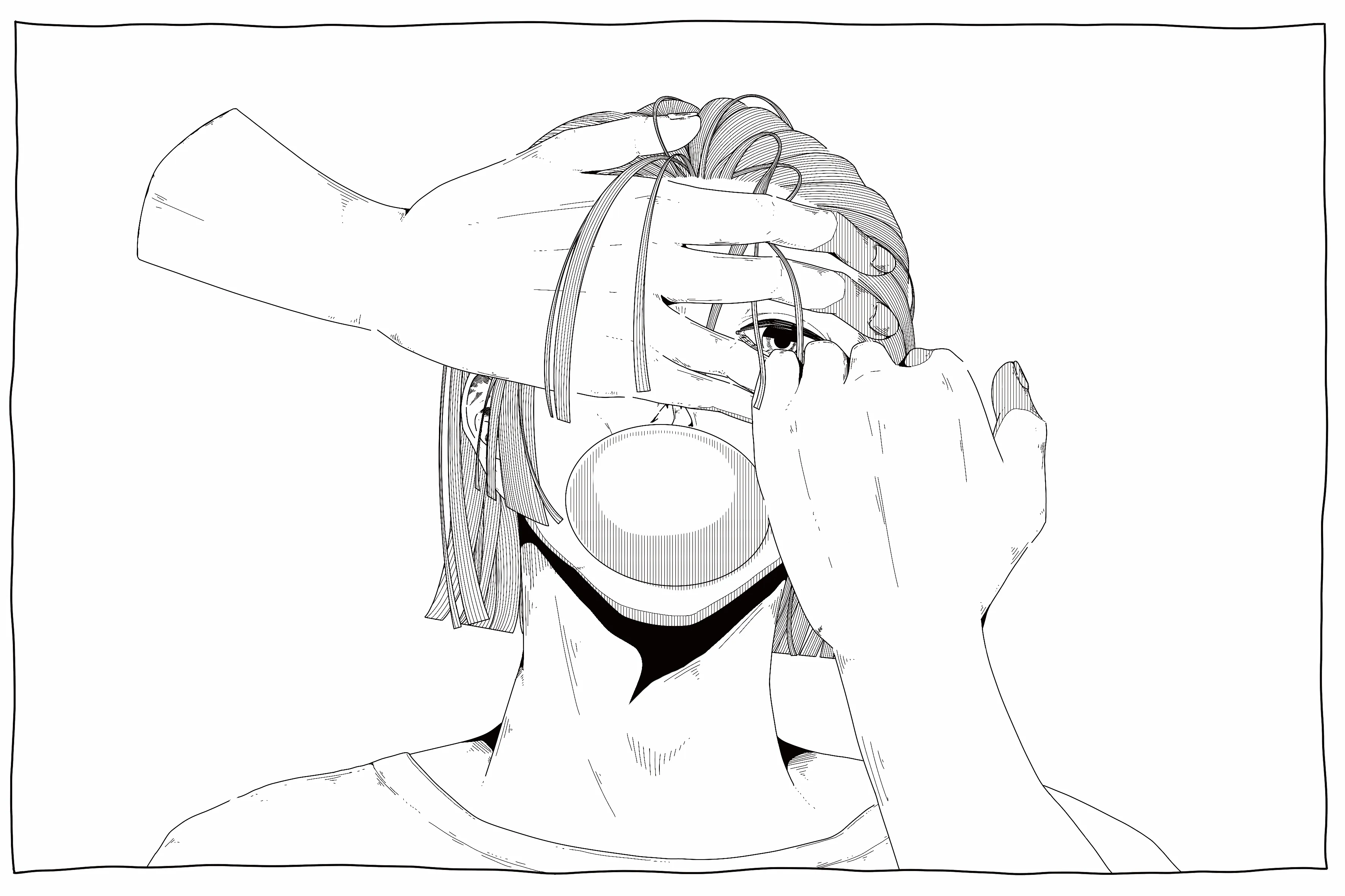 抵抗 他人の手を退けて風船ガムを膨らませる人の線画Ver. 他人の手 邪魔 風船ガム 抗う